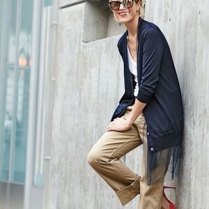 J. CREW Grey Cardigan with Blush Tulle Double Hem